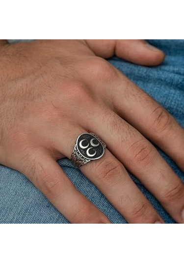 Gümüş Üç Hilal Erkek Yüzük (551173837)
