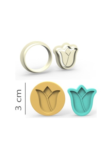 Lale Kurabiye, Bisküvi, Kolye Ucu, Mühür Kalıp Seti - 3 Cm