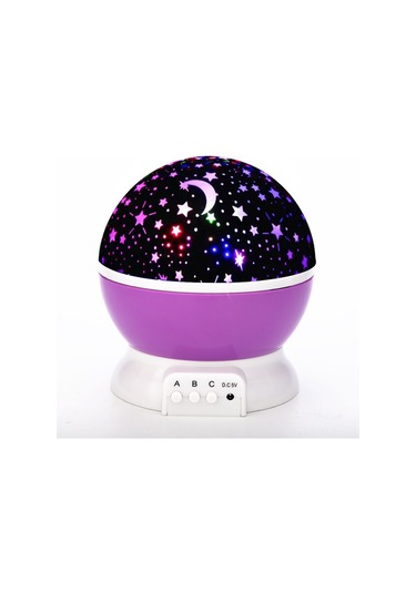 Konesam Mor Renkli Dönen Yıldız Projeksiyon Lambası - 4 Led Işıklı Plastik Gece Aydınlatması Usb İle Çalışır