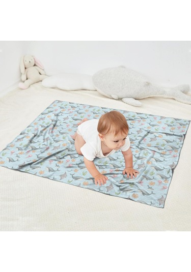 Balina Desenli 40x30 İnç Bebek Polar Battaniyesi, Yumuşak, Kalın, Dört Mevsim-a15 Whale Stingray Jellyfish