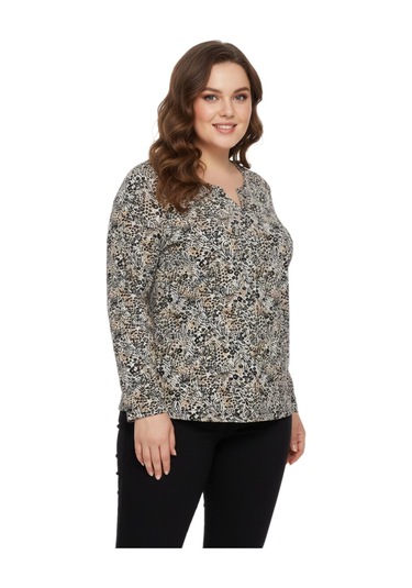 Linsolita Kadın V Yaka Modelli Baskılı Bluz Bgl-st05106 VİZON