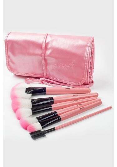 Hannah Bağcıklı Çantalı Makyaj Fırça Seti Pembe 32'li