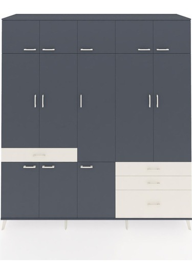 Kronos Dolap 8 Raflı 4 Çekmeceli 3 Askılı 220x59x243 Antrasit-antrasit/aytaşı Antrasıt/aytası
