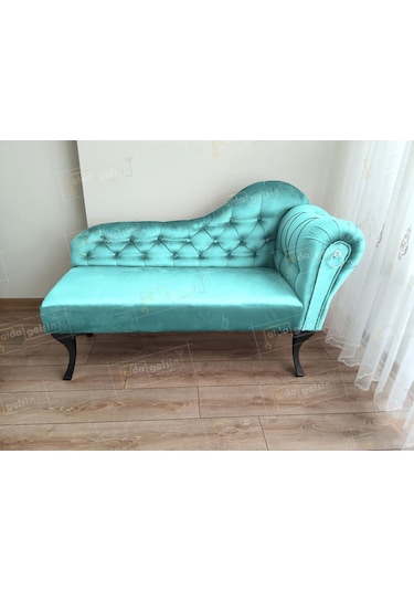 Ters Kol Dekoratif Bihter Koltuk Josefin Puf 110 Cm Siyah Ayak Turkuaz