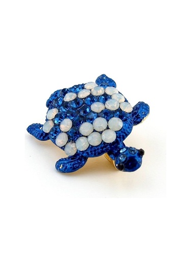 Solfera Mavi Beyaz Benekli Su Kaplumbağası Deniz Zirkon Taşlı Broş Rz198