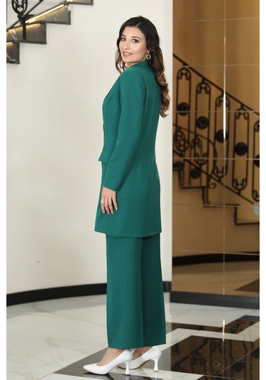 Parla Ceket Pantolon Şık Tesettür Takım Zümrüt