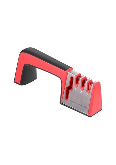 Pazly 4'ü 1 Arada Paslanmaz Çelik Bileme Aleti - 4 Bölümlü - Kırmızı - Bıçak Kesme & Öğütme