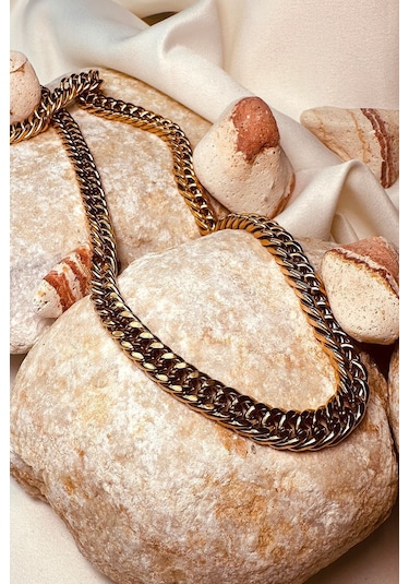 Life Gurme Zincir Model Altın Gold Renk Şık Paslanmaz Çelik Kolye