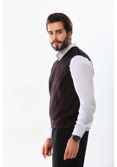 Pelikan Erkek Çizgili V Yaka Süveter 9625 Bordo