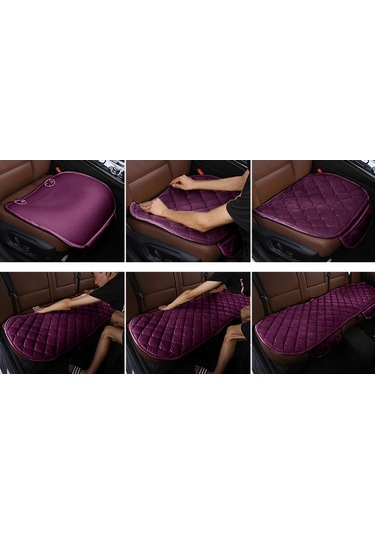 3 Adet / Set Lüks Sıcak Araba Koltuğu Kapak Minderi Evrensel Ön Arka Koltuk Kapakları Araba Kaymaz Sandalye Pedi Sıcak Araba Paspasları Geri Peluş Yastık Yok Mor