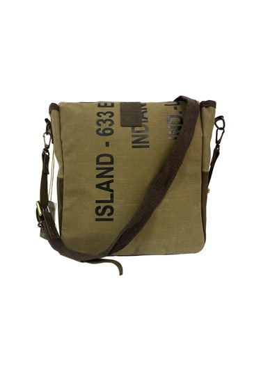 Vintage Baskılı Su Geçirmez Kanvas Deri Unisex Postacı Omuz Çantası 29 Cm X 30 Cm Koyu Kahverengi