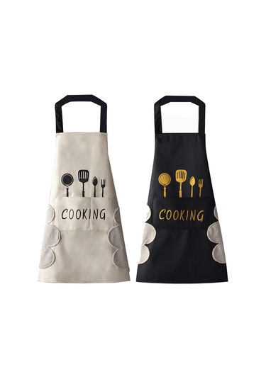 Kadın Mutfak Önlüğü El Silme Cepleri, Büyük Cep, El Silme, Siyah + Beyaz, Diğer