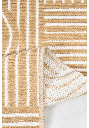 Revna Sarı Bej Kum Beji Yıkanabilir Halı Kaymaz Taban Pamuk Dokuma Salon Mutfak Koridor Halısı Sarı