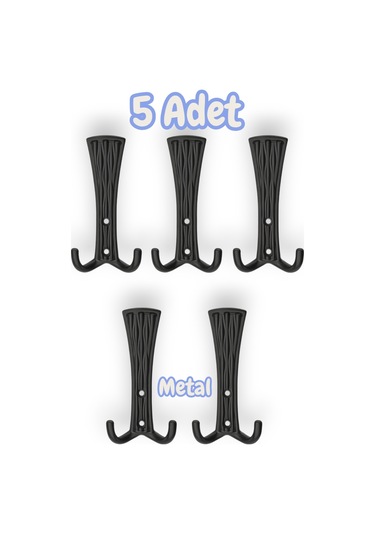 Troy Portmanto Vestiyer Duvar Dolap Elbise Askısı Siyah Metal Mobilya Kapı Askılığı Askılık 5 Adet Siyah