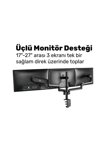 Npo Std48036e Airgrip 17"-27" Ergonomik 360 Amortisörlü Vesa Üçlü Kol Monitör Tutucu