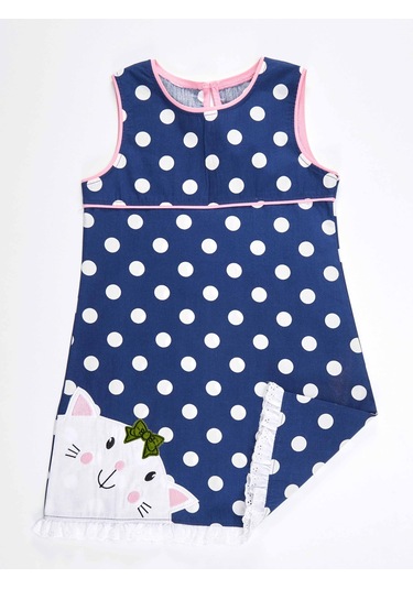 Denokids Tombiş Kedi Kız Poplin Elbise Lacivert