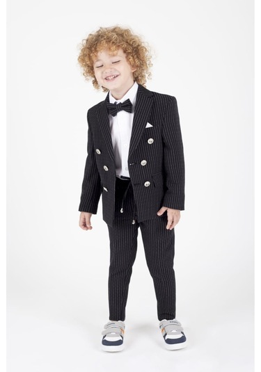 Erkek Çocuk Çizgili Spor Takım Elbise Siyah