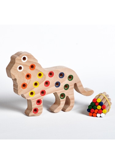 Ahşap Eğitici Doğal Renkli Aslan Tak Çıkar Montessori Oyuncak