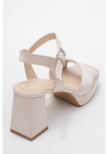 Lisbon Bej Saten Çapraz Bantlı Kadın Platform Topuklu Ayakkabı Bej Saten