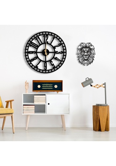 50X50 Dekoratif Duvar Saati + Tablo 35 Cm Hediye (492531997) Siyah