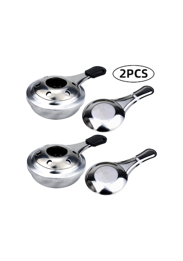 Tenfowee Pratik Ev Ve Dış Mekan Mini Alkol Ocağı, Çelik Yapı, Isı Regülatörü, Fondue Ve Hotpot Isıtıcı, 16cm, 2 Adet Set Gümüş