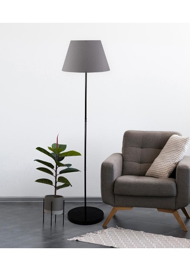 Art Siyah Metal Ayaklı Lambader Antrasit Konik Kumaş Başlık Köşe Lambası Antrasit