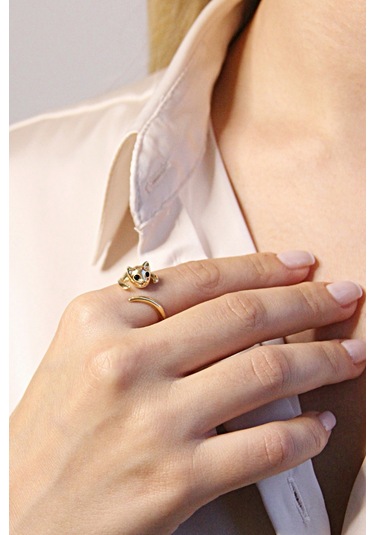 Argentum Concept Altın Kaplamalı 925 Ayar Gümüş Ayarlanabilir Kedi Yüzük - Y018101