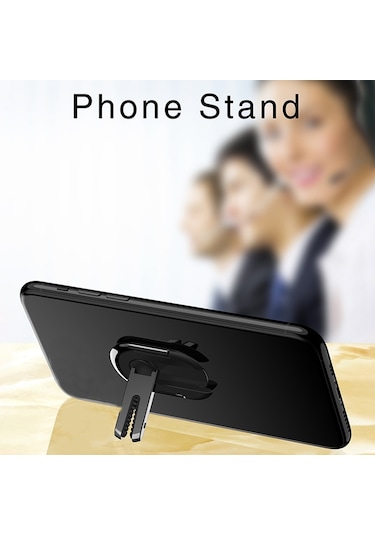 2 İn 1 Cep Telefonu Braketi Tutucu Standı 360 Derece Parmak Yüzük Araç Telefonu Montaj Standı İphone İçin Hava Firar Siyah + Siyah