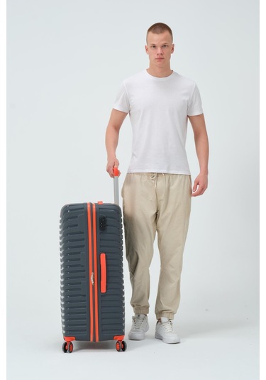 Keo-plus Gri-turuncu Büyük Boy Silikon Kırılmaz Pp Valiz Gri - Turuncu