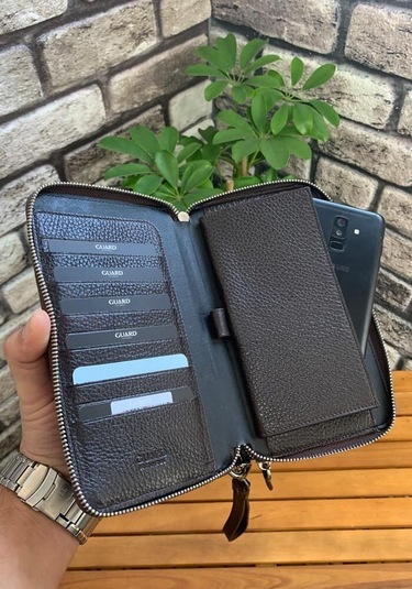 Guard Kahverengi Hakiki Deri Çift Fermuarlı El Çantası - Grd250207wt1374 Diğer Çok Renkli