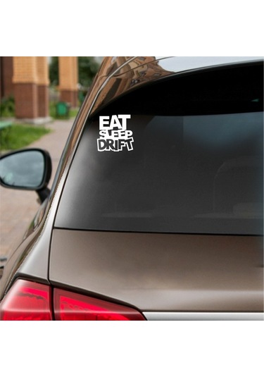 Eat Sleep Drift Araba Sticker Beyaz 16x16 Cm