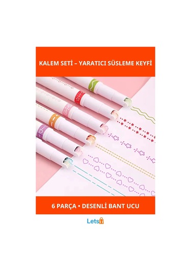 Renkli Motif Baskılı Eğlenceli 6'lı Kalem Seti Çok Renkli