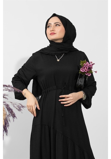 Sevitli Beli Tüneli Elbise-siyah-1504-beyaz Beyaz