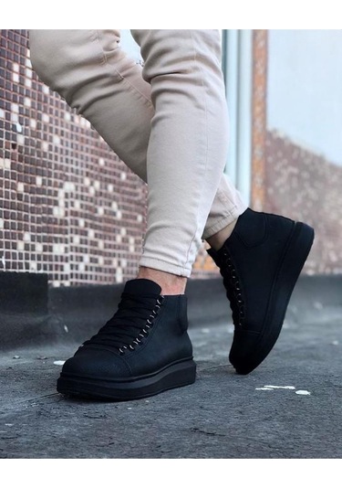 Wg032 Kömür Bağcıklı Sneakers Yarım Bilek Bot Renklı