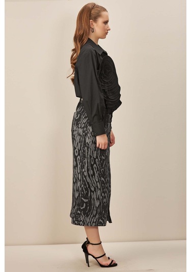 Evaze Çok Renkli Baskılı Etek Çok Renkli