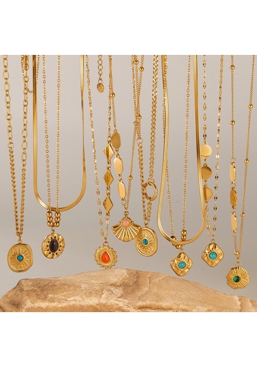 Sones Opk Gx2442 Vintage Mizaç Paslanmaz Çelik Geometrik Kolye Çok Renkli