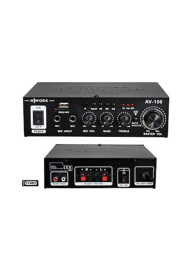 Nwork AV-100 USB - SD - Bluetooth Destekli 100 Watt Stereo Anfi