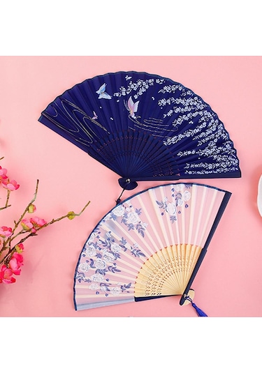 Jmsstore Ahşap Saplı Klasik Desenli Püsküllü Zarif Yelpaze Beden: No.2 Çok Renkli