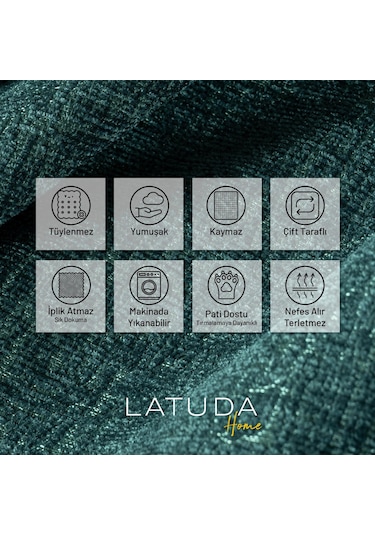 Jakarlı Şönil Koltuk Örtüsü Kanepe Örtüsü Koltuk Şalı 110x175 2 Ad. Kaymaz Turkuaz Turkuaz