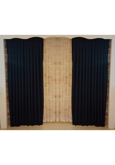 Koyu Lacivert Renk Fon Kadife Perde Çift Kanat 1/3 Sık Pileli Dikim V-35 Koyu Lacivert