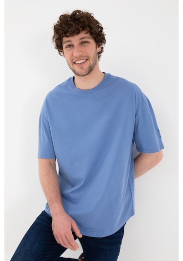 U.S. Polo Assn. Erkek Long Fit Bisiklet Yaka Koyu Mavi Basic Tişört 50305988-VR032