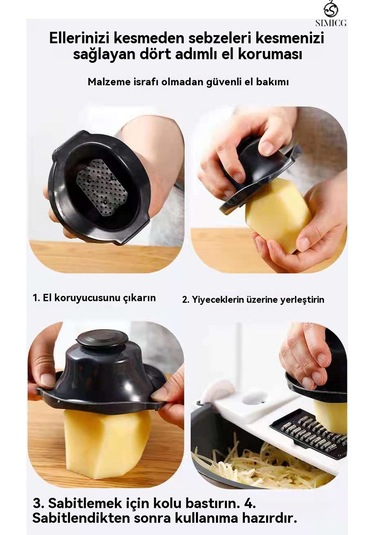 Çok Amaçlı Drenaj Sepeti Yedi Parçalı Set Dilimleyici Rende Soyucu Beyaz