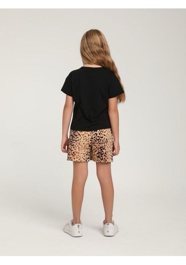 Kız Çocuk Leopar Desenli Şort Etek-15593 Kahverengi