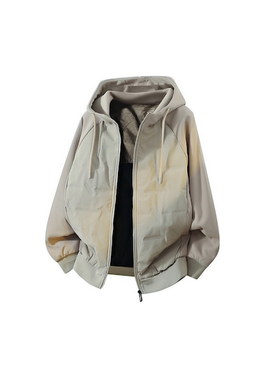 Yeni Grafen Kalınlaştırılmış Gündelik Kapüşonlu Erkek Patchwork Pamuklu Ceket Siyah