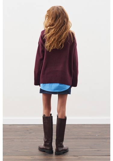 Chunky Oversıze Kazak Bordo Bordo