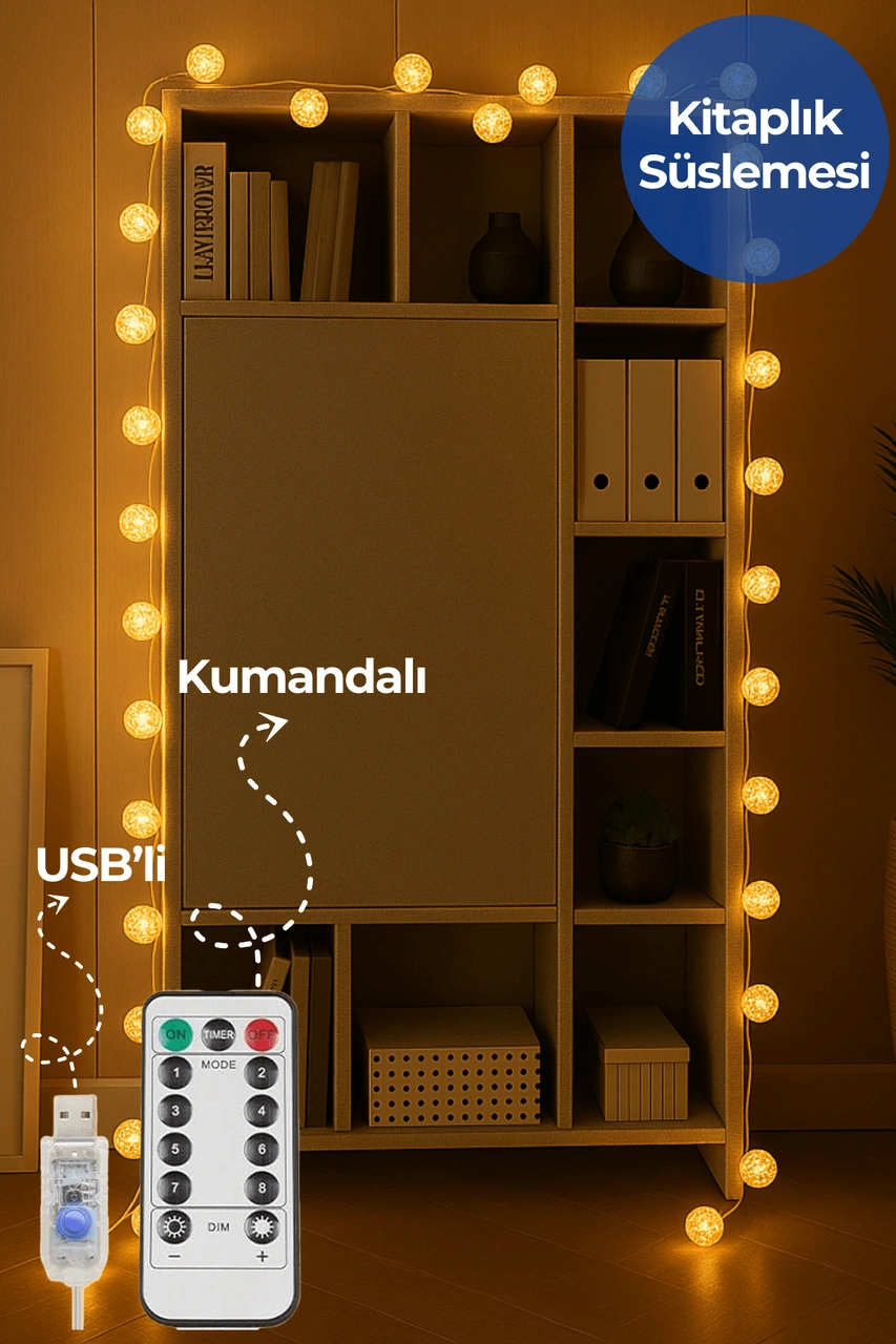 Technojet Dekoratif Rattan Top Led Işık, 20 Led, Usb + Kumanda, 8 Mod, 4mt