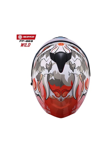 Scoyco FF-869 Wild Sarı Camlı Güneş Vizörlü Kapalı Kask Beyaz - Gri - Turuncu