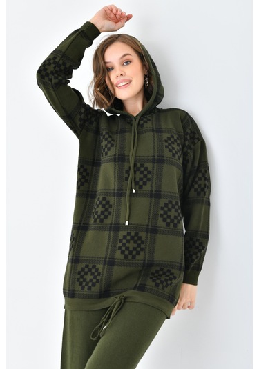 Ftz Women Kadın Dama Desenli İkili Takım Haki 20604-haki Haki