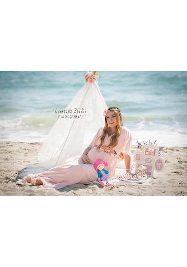 Modalabio Moda Labio- Babyshower Melek Kol Hamile Elbisesi Pudra