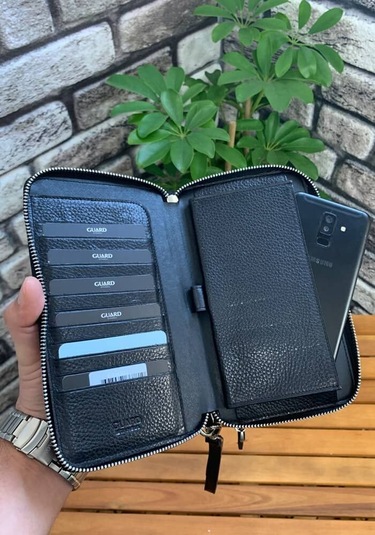 Guard Siyah Hakiki Deri Çift Fermuarlı El Çantası - Grd250816wt1371 Siyah